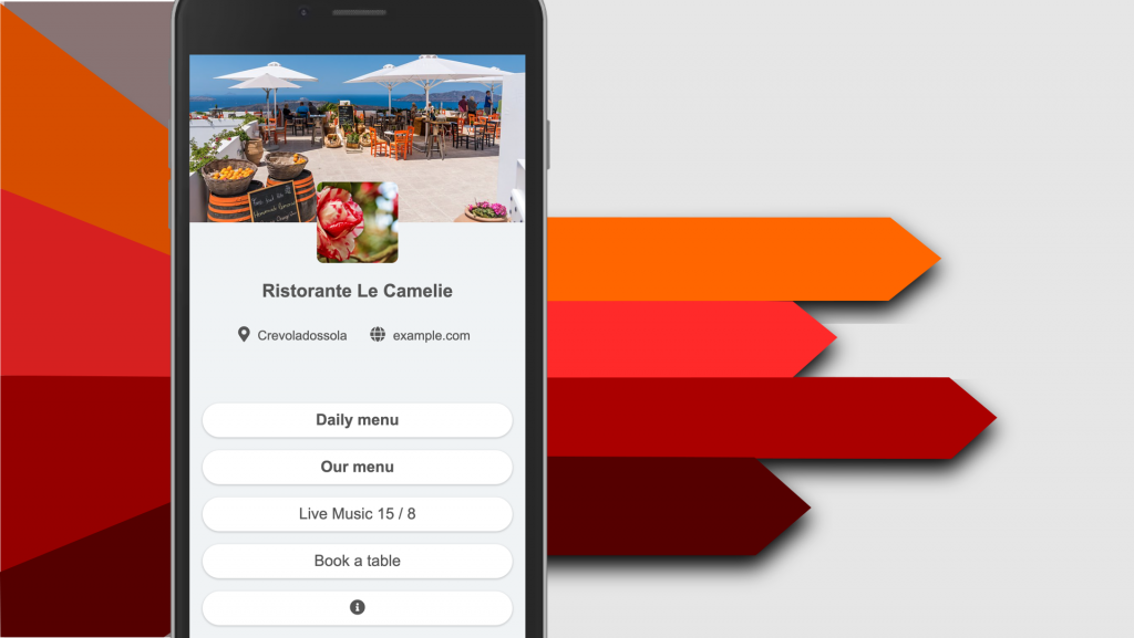 Digital menu with links and arrows